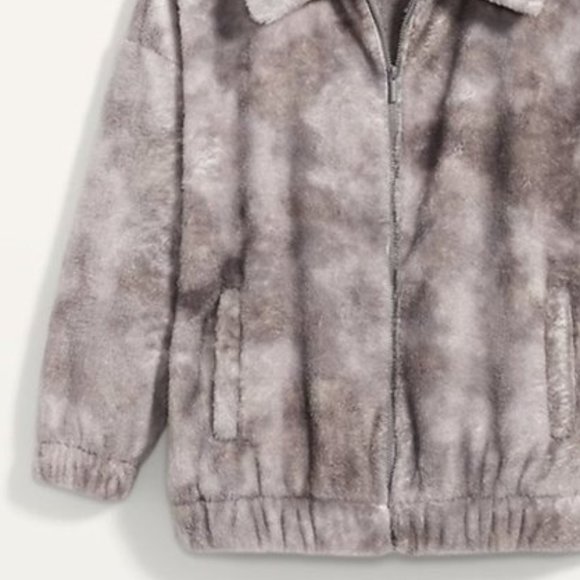 NWT Cozy Teddy Sherpa Zip Lounge Jacket Tie Dye Gray Plush Faux Fur - Picture 6 of 8